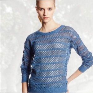 Trina Turk open knit crochet sweater Williamsburg blue M